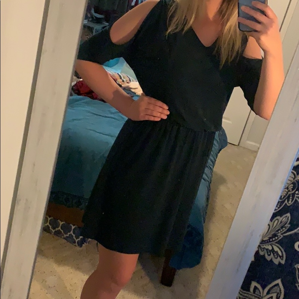 Dark green cocktail dress.